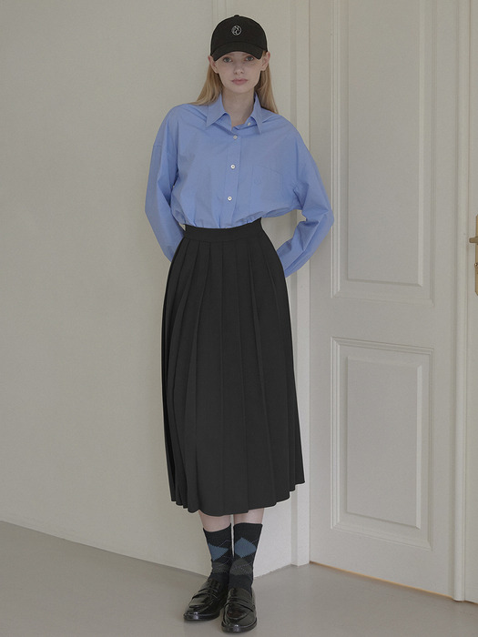 Banding Pleats Long Skirt - Black