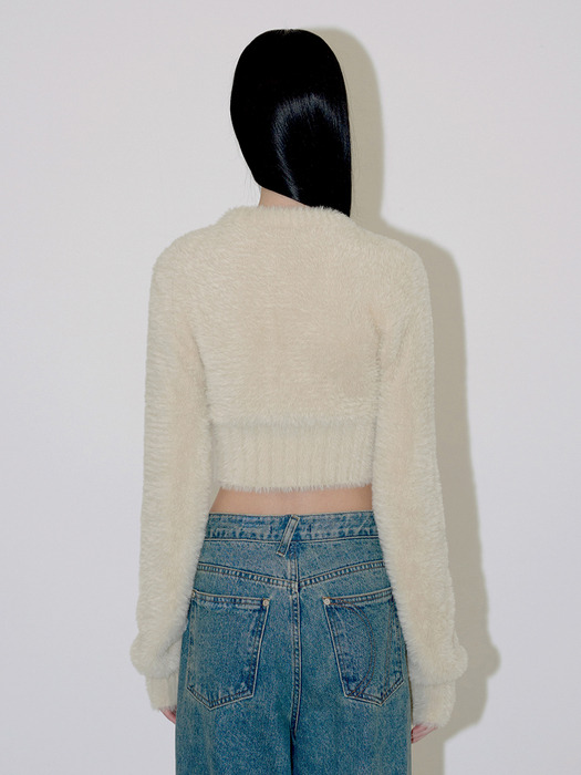 V NECK HAIR KNIT CARDIGAN (beige)