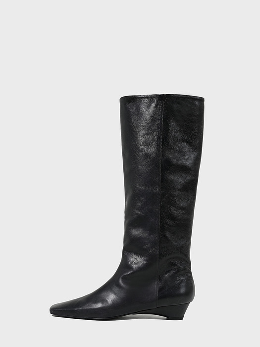 Classic Wedge Long Boots_Black Wrinkle