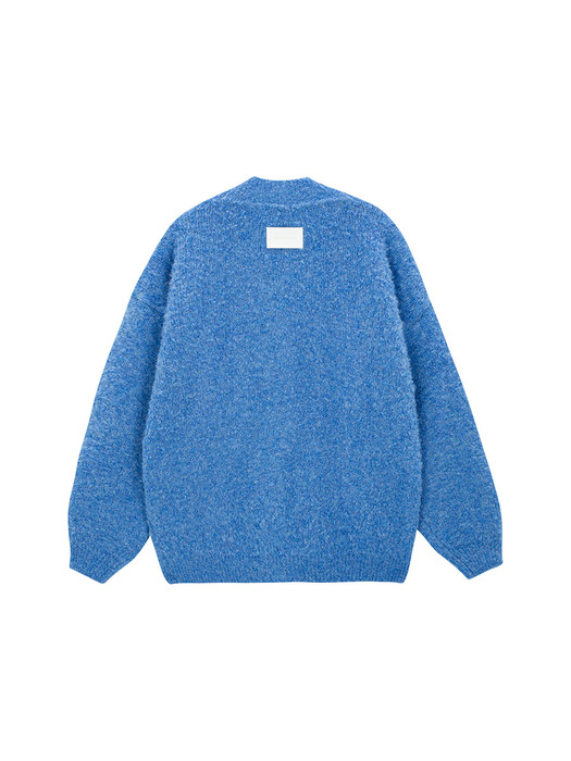 Oversized Wool Boucle V-neck Cardigan_blue