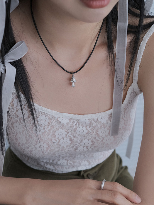 Heart mushroom necklace(leather strap)