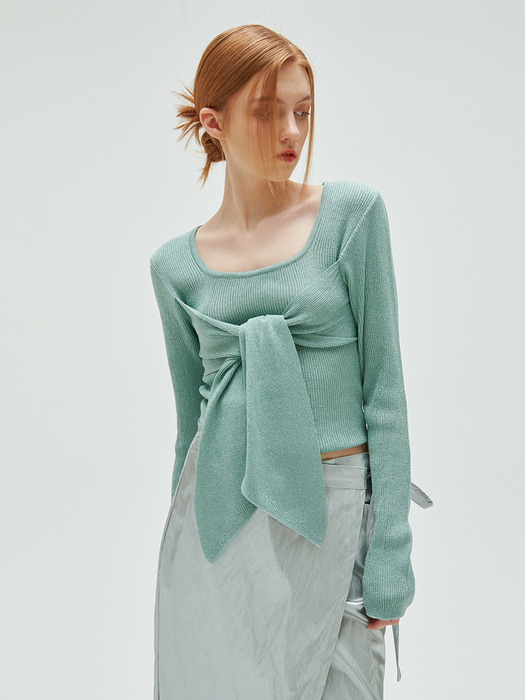 square wrap metal pullover-mint silver