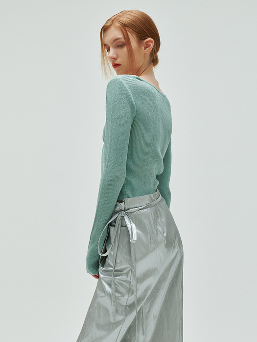 square wrap metal pullover-mint silver