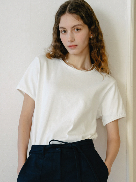 Basic Ribbed Half Sleeve Tshirt_Off White