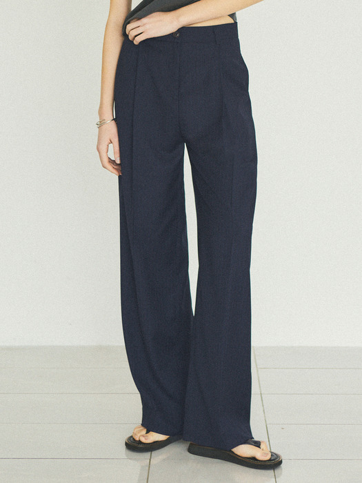 90s Retro Pin Stripe One-tuck Slacks_CTB519(Navy)