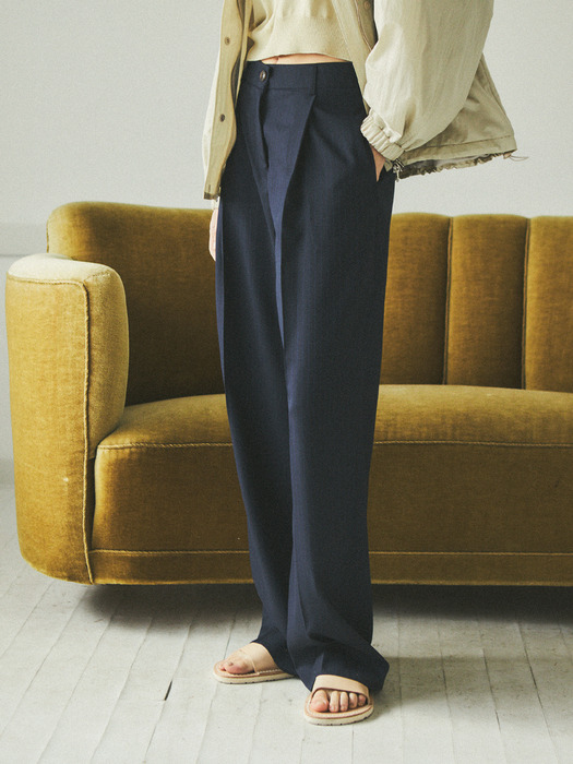 90s Retro Pin Stripe One-tuck Slacks_CTB519(Navy)