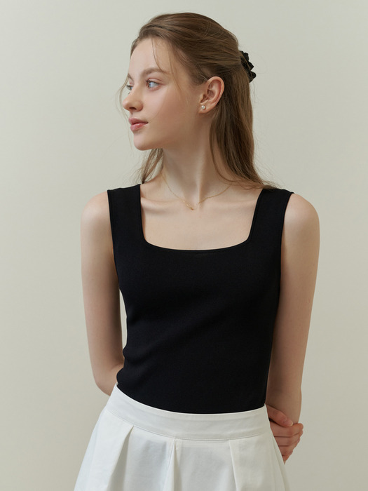 Square knit sleeveless (black)