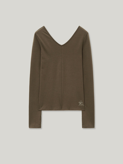 BASIC RECYCLE V-NECK TOP - BROWN