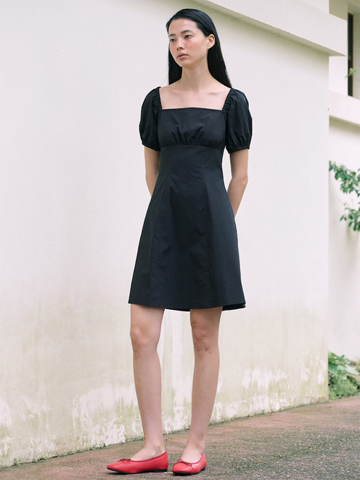 Square Neck Shirring Mini Dress  Black (KE4571M045)