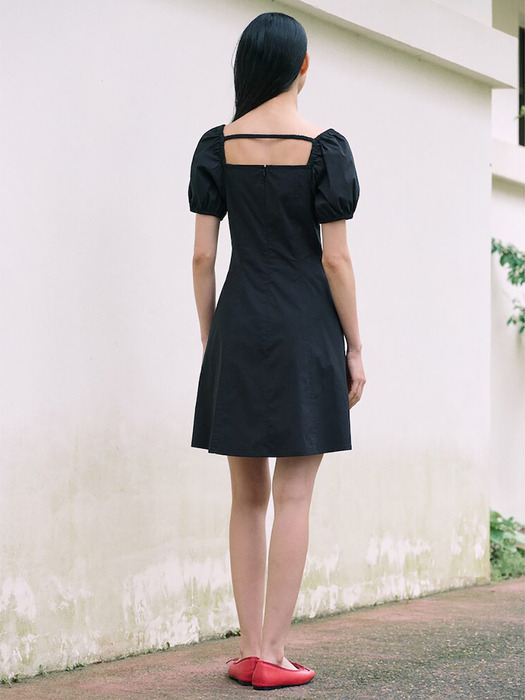 Square Neck Shirring Mini Dress  Black (KE4571M045)