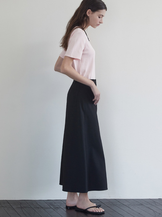 Cutting line flare skirt - Black