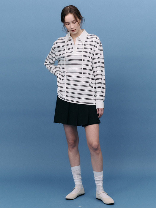 Collar String Stripe T-Shirt_4color