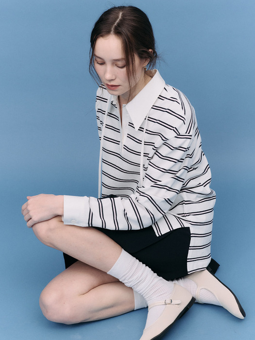 Collar String Stripe T-Shirt_4color