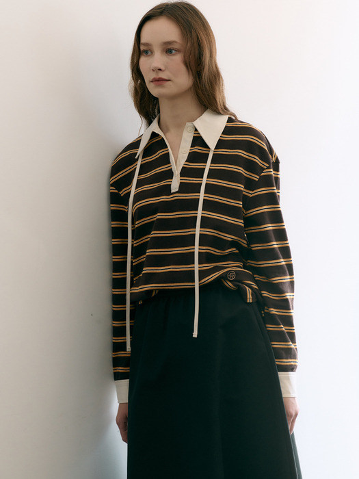 Collar String Stripe T-Shirt_4color