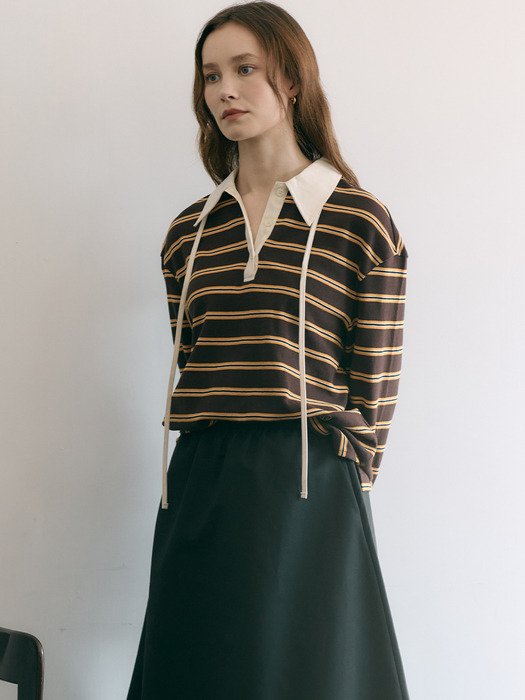 Collar String Stripe T-Shirt_4color