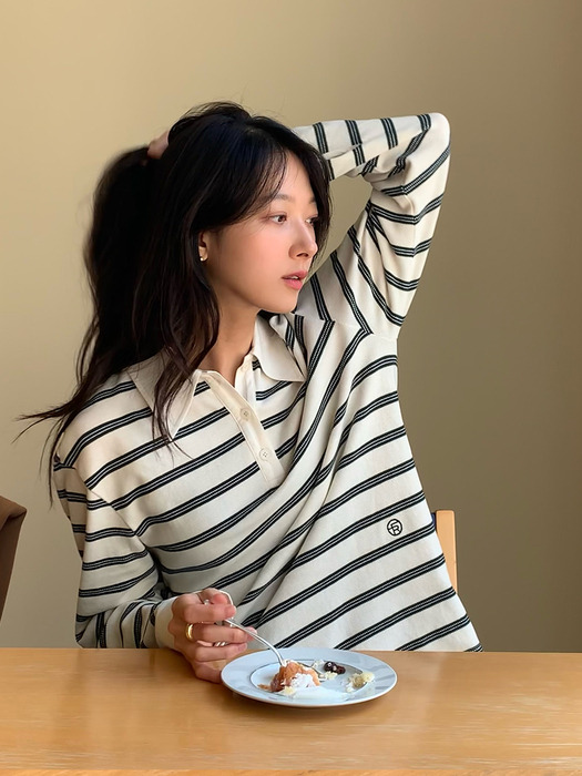 Collar String Stripe T-Shirt_4color