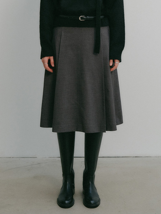 린다 미디 턱 플레어 울 스커트 / LINDA MIDI TUCK FLARE WOOL SKIRT_3colors