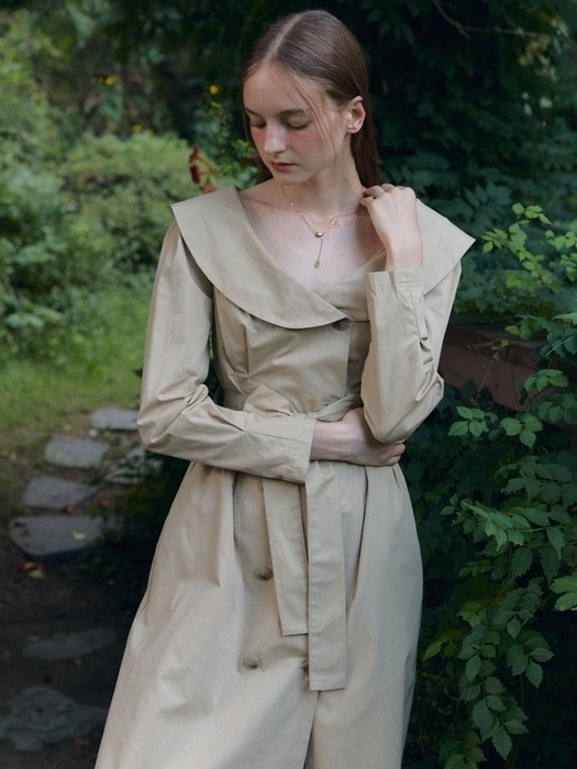 off shoulder trench dress jacket_beige