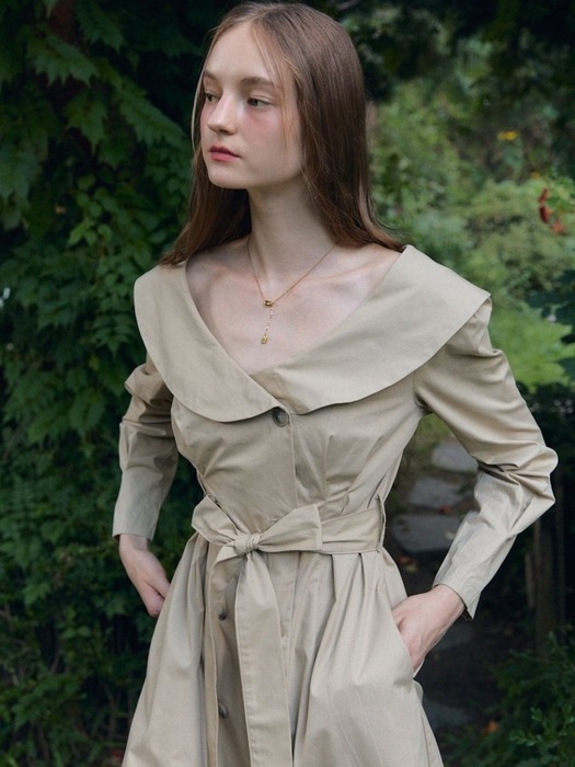 off shoulder trench dress jacket_beige