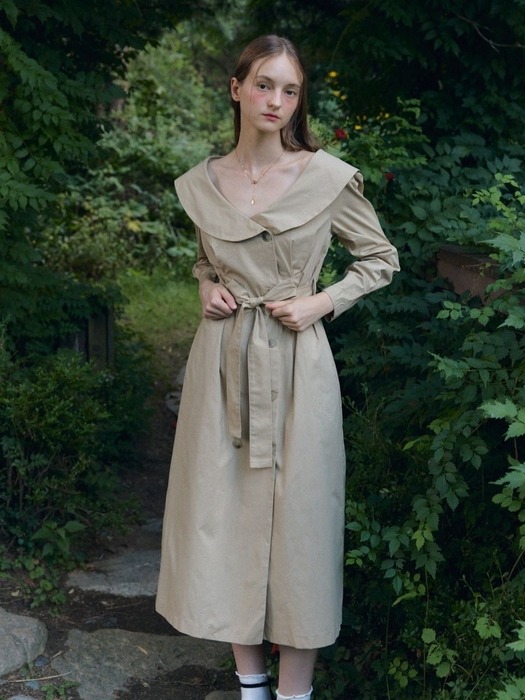 off shoulder trench dress jacket_beige