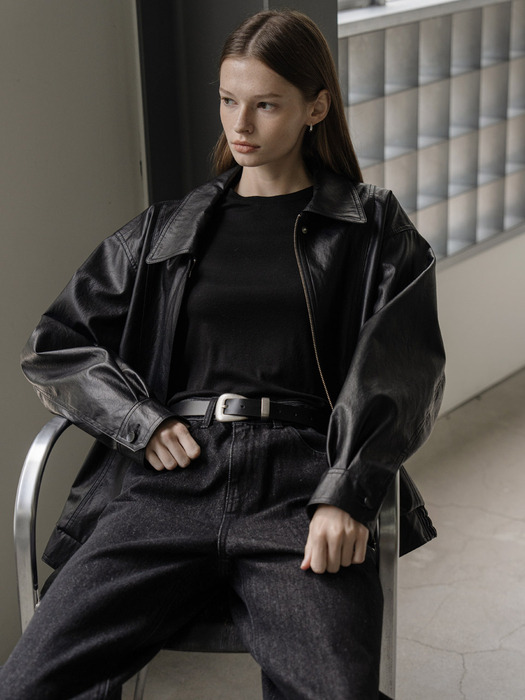 Overfit leather blouson jumper -  black