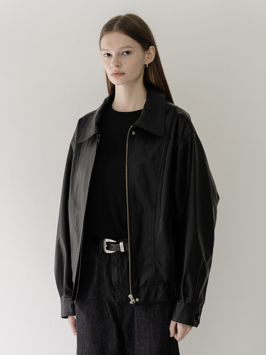 Overfit leather blouson jumper -  black