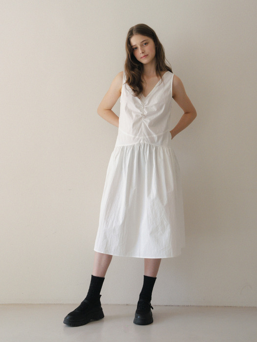 Shirring Sleevless Long Dress _ 2 Colors