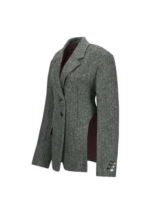 HARRIS TWEED CUT-OUT HARNESS JACKET awa666w(GREY)