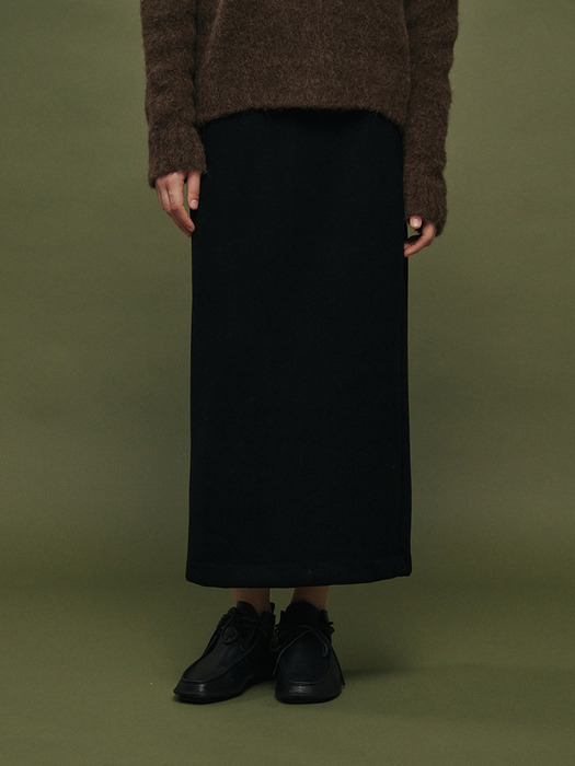 Ribbed long skirt (Black)