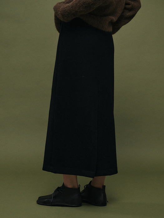 Ribbed long skirt (Black)