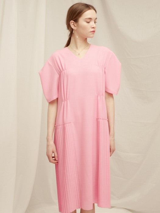 V-Neck Pleated Ops - Pink