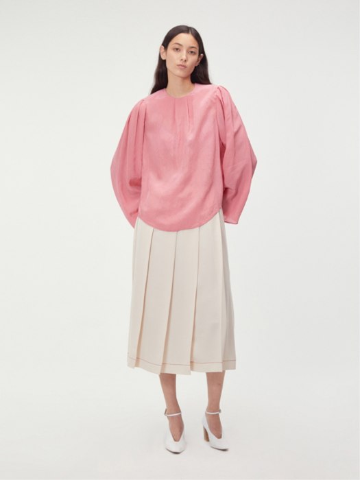 CONTRAST STITCH PLEATED SKIRT (NUDE)