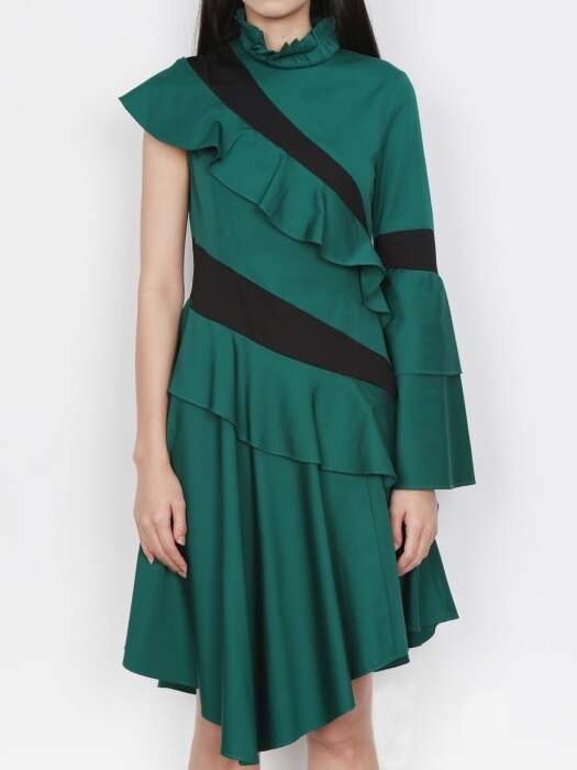 GREEN ASYMMETRY DRESS