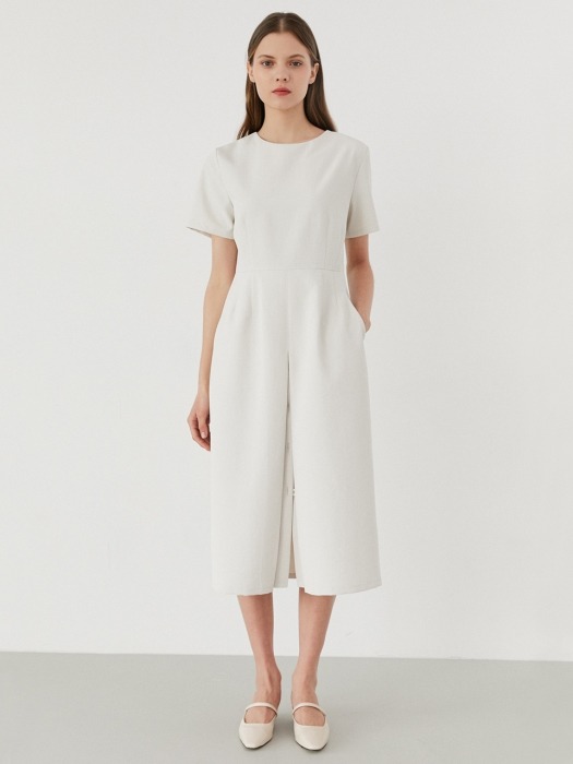 button slit dress-ivory