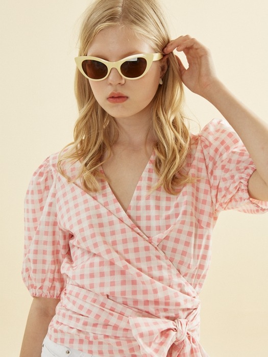 Annelle Wrap Blouse_ Gingham Check