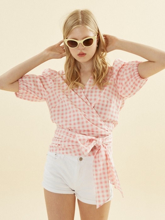 Annelle Wrap Blouse_ Gingham Check