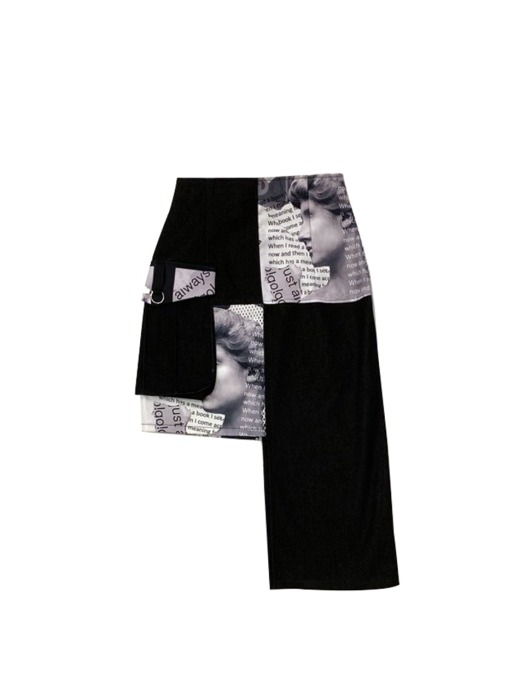 19F/W BLACK AND WHITE COLLAGE PRINT SKIRT