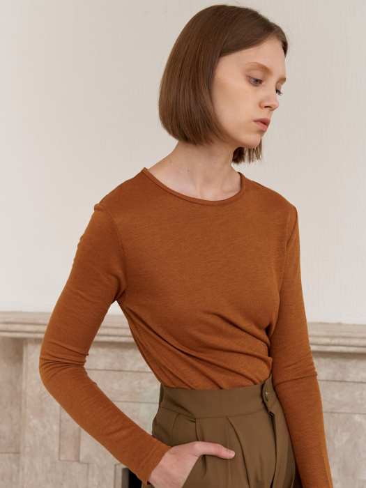 WOOL BASIC T-SHIRTS_BROWN