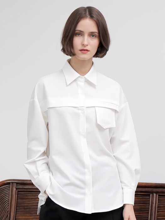 OUT POCKET POINT BLOUSE_WHITE