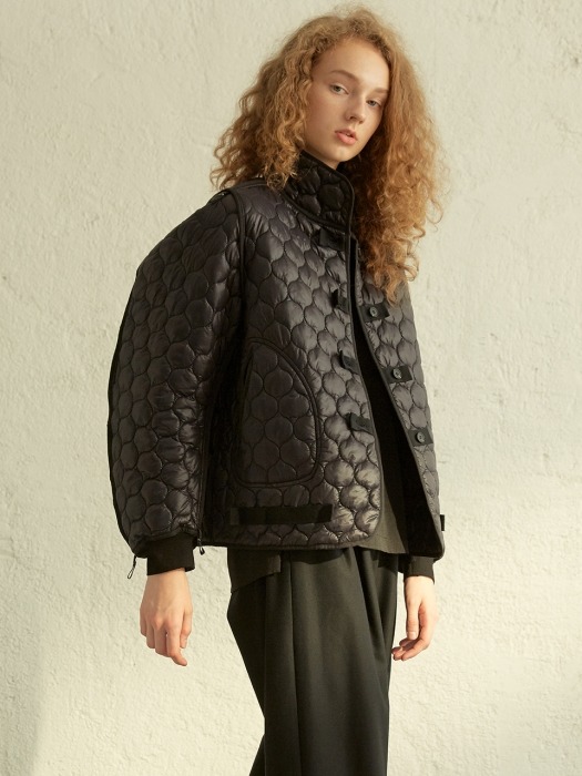 Band-neck Round Sleeve Quilted Jumper