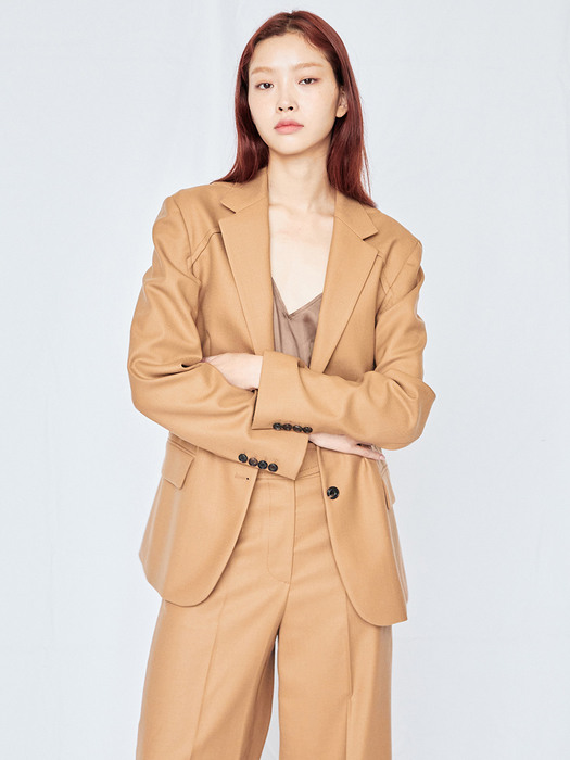 Beige Single Breasted Tailored Jacket