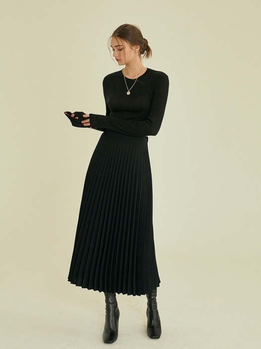 Cherish pleats long skirt[black]