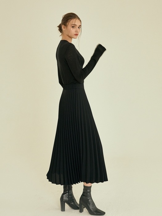 Cherish pleats long skirt[black]