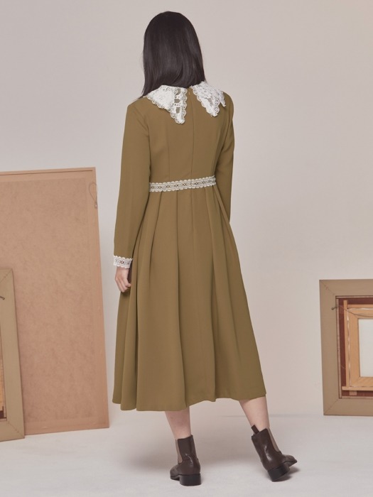 [리퍼브] LACE PEARL LONG DRESS BROWN