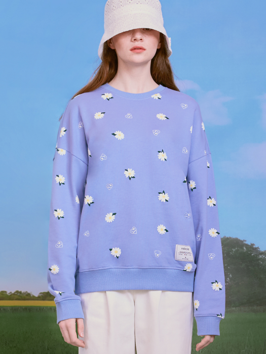 (TS-20103) FLOWER PATTERN SWEATSHIRT LIGHT BLUE