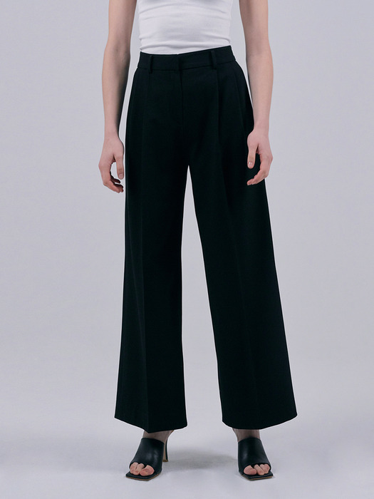 WOOL WIDE LEG TROUSERS - BLACK