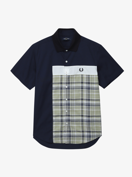 Mix Panelled Short Sleeve Shirt(J01)
