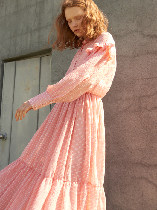 Polka Dot Ruffle Long Dress_Pink