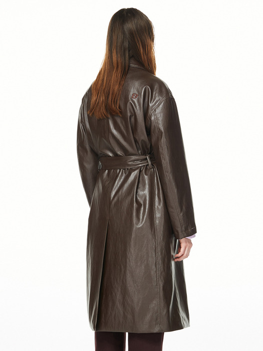 LEATHER TRENCH COAT BROWN