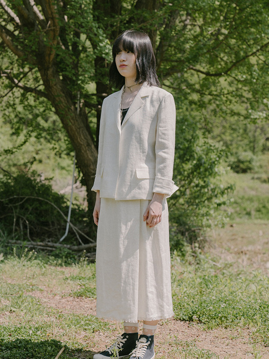 IVORY SILK LINEN TUCK SKIRT